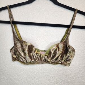 Vintage Victoria's Secret Second Skin Satin Bra 34B Green Gold  Animal Print